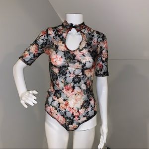 Sheer black flower pattern bodysuit